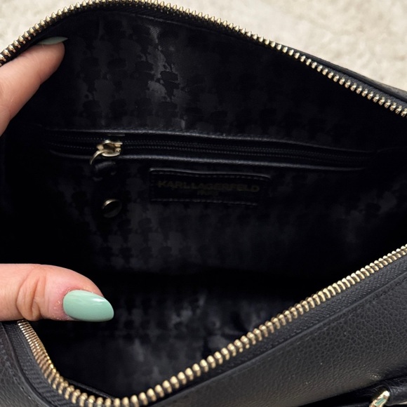 💐NWT Karl Lagerfeld Black and Cream Floral Satchel - Picture 9 of 11